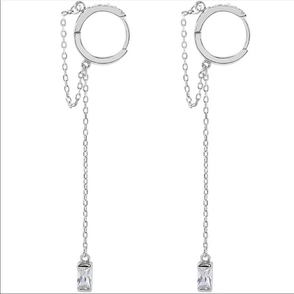 Dainty Crystal Tassel Huggie Hoops - Picture 2 of 5